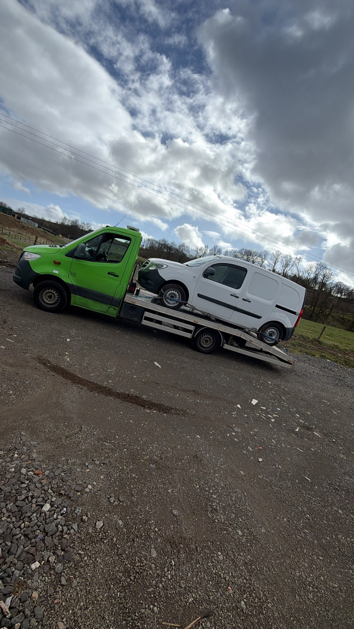 White van recovered and transported by SP Rapid Recovery across Scotland countryside